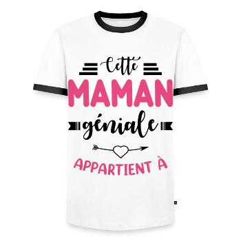 Cette Maman génial appartient à - T-shirt contrasté Homme - blanc/noir - Devant - AI Model Female 172 light (172cm) & AI Model Male 178 dark (178cm)