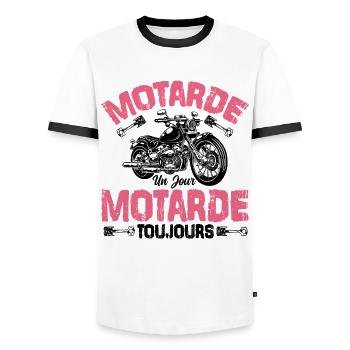Motarde Un Jour Motarde Toujours - T-shirt contrasté Homme - blanc/noir - Devant - AI Model Female 172 light (172cm) & AI Model Male 178 dark (178cm)