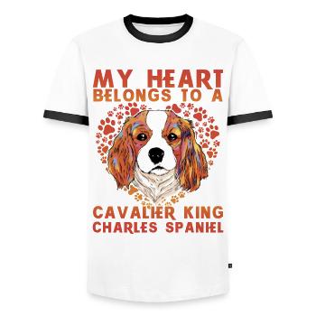 My Heart belongs to a Cavalier King Charles Spanie - Männer Kontrast-T-Shirt - Weiß/Schwarz - Vorne - AI Model Female 172 light (172cm) & AI Model Male 178 dark (178cm)