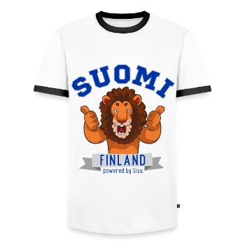 Alternative Finnland Finnland Löwe Fan - Blau - Männer Kontrast-T-Shirt - Weiß/Schwarz - Vorne - AI Model Female 172 light (172cm) & AI Model Male 178 dark (178cm)