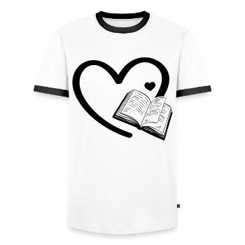 Livre Coeur Livre Amoureux Rat de bibliothèque Livre Lecture Livre - T-shirt contrasté Homme - blanc/noir - Devant - AI Model Female 172 light (172cm) & AI Model Male 178 dark (178cm)