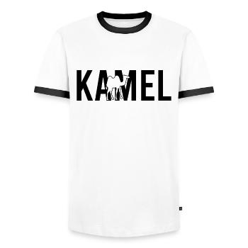 Kamel - Männer Kontrast-T-Shirt - Weiß/Schwarz - Vorne - AI Model Female 172 light (172cm) & AI Model Male 178 dark (178cm)