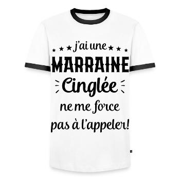 J'ai une Marraine Cinglée - T-shirt contrasté Homme - blanc/noir - Devant - AI Model Female 172 light (172cm) & AI Model Male 178 dark (178cm)