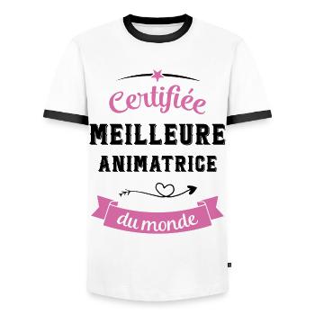 Certifiée meilleure animatrice du monde - T-shirt contrasté Homme - blanc/noir - Devant - AI Model Female 172 light (172cm) & AI Model Male 178 dark (178cm)
