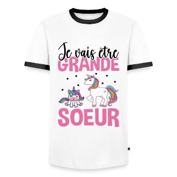 Je Vais Être Grande Soeur - T-shirt contrasté Homme - blanc/noir - Devant - AI Model Female 172 light (172cm) & AI Model Male 178 dark (178cm)