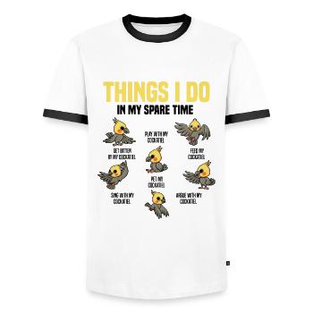 Cockatiel - Men's Ringer Shirt - white/black - Front - AI Model Female 172 light (172cm) & AI Model Male 178 dark (178cm)