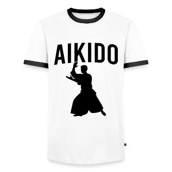 Aikido - Men's Ringer Shirt - white/black - Front - AI Model Female 172 light (172cm) & AI Model Male 178 dark (178cm)