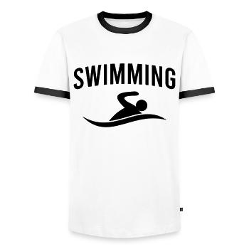 Schwimmen - Männer Kontrast-T-Shirt - Weiß/Schwarz - Vorne - AI Model Female 172 light (172cm) & AI Model Male 178 dark (178cm)