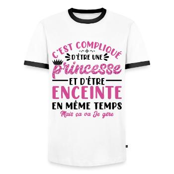 C'est Compliqué D'être Princesse Et Maman Enceinte - T-shirt contrasté Homme - blanc/noir - Devant - AI Model Female 172 light (172cm) & AI Model Male 178 dark (178cm)