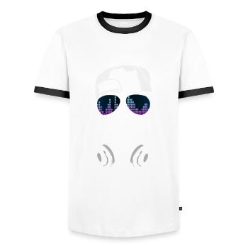 Chien avec casque, casquette et lunettes de musique cool - T-shirt contrasté Homme - blanc/noir - Devant - AI Model Female 172 light (172cm) & AI Model Male 178 dark (178cm)
