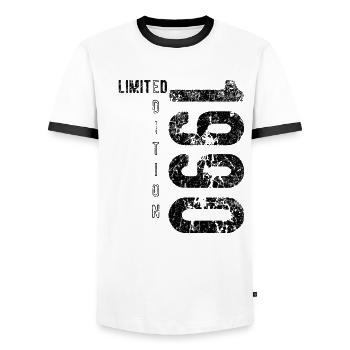Édition Limitée 1990 Anniversaire Vintage 1990 - T-shirt contrasté Homme - blanc/noir - Devant - AI Model Female 172 light (172cm) & AI Model Male 178 dark (178cm)