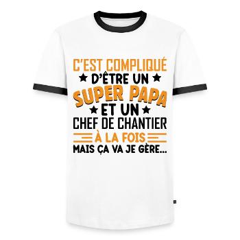 Je Suis Un Super Papa Et Un Chef De Chantier - T-shirt contrasté Homme - blanc/noir - Devant - AI Model Female 172 light (172cm) & AI Model Male 178 dark (178cm)