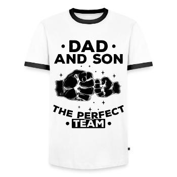 Papa und Sohn Das perfekte Team Alles Gute zum - Männer Kontrast-T-Shirt - Weiß/Schwarz - Vorne - AI Model Female 172 light (172cm) & AI Model Male 178 dark (178cm)