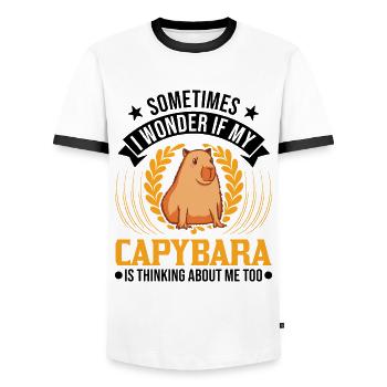 Capybara Wasserschwein Capibara - Men's Ringer Shirt - white/black - Front - AI Model Female 172 light (172cm) & AI Model Male 178 dark (178cm)