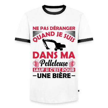 Pelleteuse Et Bière - T-shirt contrasté Homme - blanc/noir - Devant - AI Model Female 172 light (172cm) & AI Model Male 178 dark (178cm)