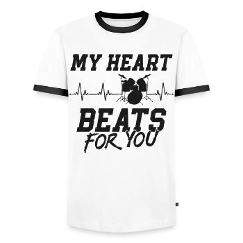Drummer Drum Set Vintage Heart My - Männer Kontrast-T-Shirt - Weiß/Schwarz - Vorne - AI Model Female 172 light (172cm) & AI Model Male 178 dark (178cm)