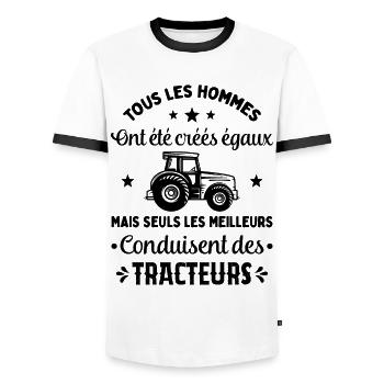 Les Meilleurs Conduisent Des Tracteurs - T-shirt contrasté Homme - blanc/noir - Devant - AI Model Female 172 light (172cm) & AI Model Male 178 dark (178cm)