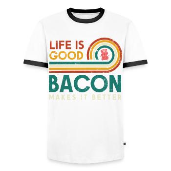 Life is good bacon makes it better design for - Men's Ringer Shirt - white/black - Front - AI Model Female 172 light (172cm) & AI Model Male 178 dark (178cm)