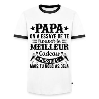 Dad we tried to find you the best gift - Men's Ringer Shirt - white/black - Front - AI Model Female 172 light (172cm) & AI Model Male 178 dark (178cm)