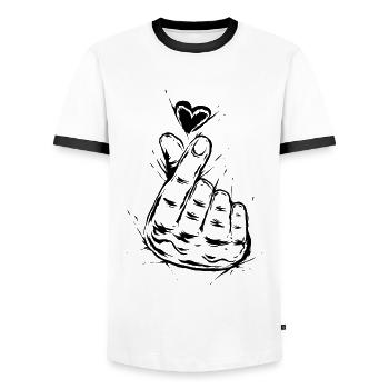 K-Pop - Men's Ringer Shirt - white/black - Front - AI Model Female 172 light (172cm) & AI Model Male 178 dark (178cm)