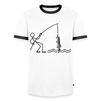 Gar Fish Gar Fishing Stick Figure Fishing - Men's Ringer Shirt - white/black - Front - AI Model Female 172 light (172cm) & AI Model Male 178 dark (178cm)
