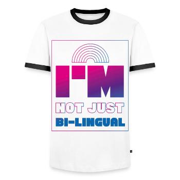 Bisexuel Bi Pride Flag Jeu de mots Je ne suis pas - T-shirt contrasté Homme - blanc/noir - Devant - AI Model Female 172 light (172cm) & AI Model Male 178 dark (178cm)