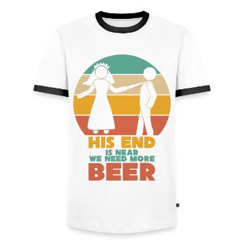 Junggesellenabschied Bachelor Party Beer - Men's Ringer Shirt - white/black - Front - AI Model Female 172 light (172cm) & AI Model Male 178 dark (178cm)