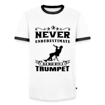 Trumpet TrumpetEr Musician Trumpet Player - Men's Ringer Shirt - white/black - Front - AI Model Female 172 light (172cm) & AI Model Male 178 dark (178cm)