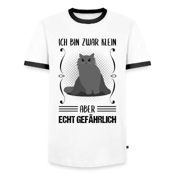 Katze Klein Aber Gefährlich Cooler Spruch Geschenk - Männer Kontrast-T-Shirt - Weiß/Schwarz - Vorne - AI Model Female 172 light (172cm) & AI Model Male 178 dark (178cm)