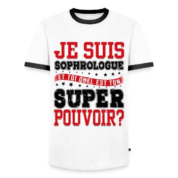 Je Suis Sophrologue Quel Est Ton Super Pouvoir - T-shirt contrasté Homme - blanc/noir - Devant - AI Model Female 172 light (172cm) & AI Model Male 178 dark (178cm)
