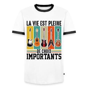 La Vie Est Pleine De Choix Importants - Guitare - T-shirt contrasté Homme - blanc/noir - Devant - AI Model Female 172 light (172cm) & AI Model Male 178 dark (178cm)