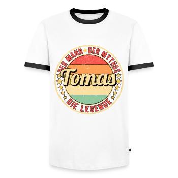 Tomas Der Mann Der Mythos Die Legende - Männer Kontrast-T-Shirt - Weiß/Schwarz - Vorne - AI Model Female 172 light (172cm) & AI Model Male 178 dark (178cm)