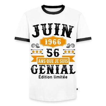 56 Ans Anniversaire Vintage Né(e) en Juin 1966 - T-shirt contrasté Homme - blanc/noir - Devant - AI Model Female 172 light (172cm) & AI Model Male 178 dark (178cm)