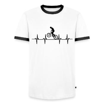 Fahrrad Fahrradfahren Fahrradfahrer Stadtrad Rad - Männer Kontrast-T-Shirt - Weiß/Schwarz - Vorne - AI Model Female 172 light (172cm) & AI Model Male 178 dark (178cm)
