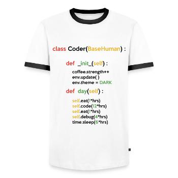 Class Coder Base Human Programming Coder Computer - Männer Kontrast-T-Shirt - Weiß/Schwarz - Vorne - AI Model Female 172 light (172cm) & AI Model Male 178 dark (178cm)