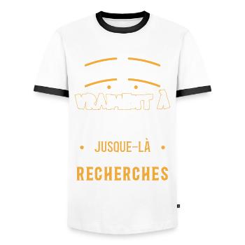 Anniversaire 43 ans, idée cadeau date de naissance - T-shirt contrasté Homme - blanc/noir - Devant - AI Model Female 172 light (172cm) & AI Model Male 178 dark (178cm)