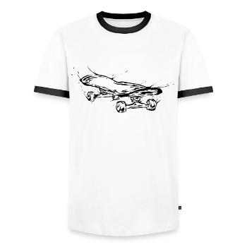 Skater Skateboard - Men's Ringer Shirt - white/black - Front - AI Model Female 172 light (172cm) & AI Model Male 178 dark (178cm)