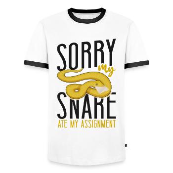 Snake Serpent Sorry My Snake Ate - Männer Kontrast-T-Shirt - Weiß/Schwarz - Vorne - AI Model Female 172 light (172cm) & AI Model Male 178 dark (178cm)