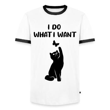 Chat et papillon Drôle de dicton Cadeau - T-shirt contrasté Homme - blanc/noir - Devant - AI Model Female 172 light (172cm) & AI Model Male 178 dark (178cm)