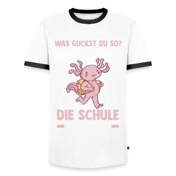 Schulkind Axolotl Schüler Schulanfang Einschulung - Männer Kontrast-T-Shirt - Weiß/Schwarz - Vorne - AI Model Female 172 light (172cm) & AI Model Male 178 dark (178cm)