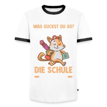 Schulkind Katze Schüler Schulanfang Einschulung - Männer Kontrast-T-Shirt - Weiß/Schwarz - Vorne - AI Model Female 172 light (172cm) & AI Model Male 178 dark (178cm)