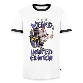 Cartoon Chicken Knight - Limited Edition - Saying - Men's Ringer Shirt - white/black - Front - AI Model Female 172 light (172cm) & AI Model Male 178 dark (178cm)