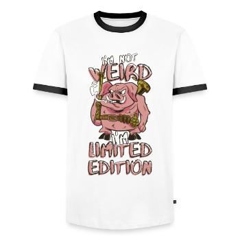 Cool Cartoon Pig - Édition Limitée - Dicton - T-shirt contrasté Homme - blanc/noir - Devant - AI Model Female 172 light (172cm) & AI Model Male 178 dark (178cm)
