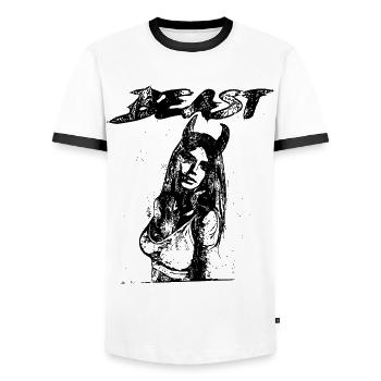 2reborn Sexy BEAST Demon girl devil 1 - Männer Kontrast-T-Shirt - Weiß/Schwarz - Vorne - AI Model Female 172 light (172cm) & AI Model Male 178 dark (178cm)