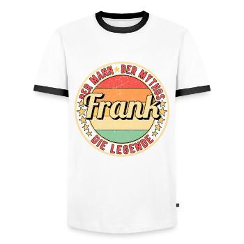 Frank Der Mann Der Mythos Die Legende - Männer Kontrast-T-Shirt - Weiß/Schwarz - Vorne - AI Model Female 172 light (172cm) & AI Model Male 178 dark (178cm)