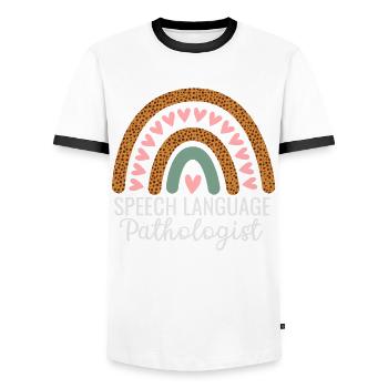 Speech pathologist design for language - Men's Ringer Shirt - white/black - Front - AI Model Female 172 light (172cm) & AI Model Male 178 dark (178cm)