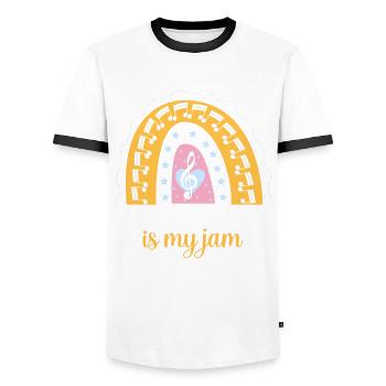 Teaching music is my jam design for - Men's Ringer Shirt - white/black - Front - AI Model Female 172 light (172cm) & AI Model Male 178 dark (178cm)