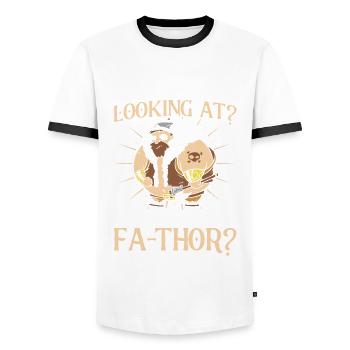 Fa-Thor Father Papa Dad - Men's Ringer Shirt - white/black - Front - AI Model Female 172 light (172cm) & AI Model Male 178 dark (178cm)