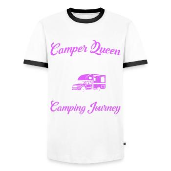 Camping camping en plein air Camping Camping - T-shirt contrasté Homme - blanc/noir - Devant - AI Model Female 172 light (172cm) & AI Model Male 178 dark (178cm)