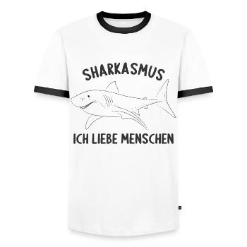 Sharkasmus Hai Haie Tauchen Tauch Für Taucher - Männer Kontrast-T-Shirt - Weiß/Schwarz - Vorne - AI Model Female 172 light (172cm) & AI Model Male 178 dark (178cm)